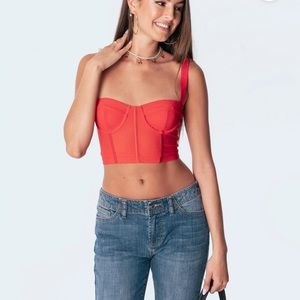 Edited red bustier crop top- TEAGEN MESH CORSET TOP